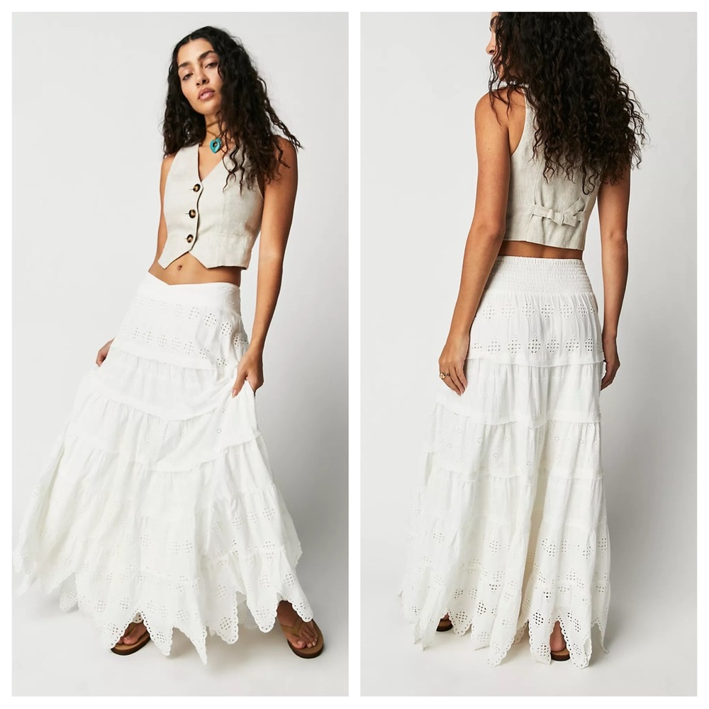 Free People Prarie White Eyelet Maxi Skirt